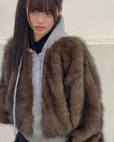 Dihi two-tone fur quilted hooded zip-up jumper