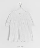 Munil Stripe V-Neck Half Button Blouse