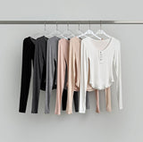 U-neck button-down see-through slim fit t-shirt