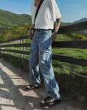 Dust washing cargo denim pants