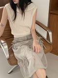 Miut Linen Twist Collar Half Zip-up Vest