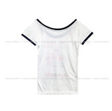 Cartoon Lettering See-through Ringer Short Sleeve