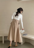 Rail Color Matching Knit Shirring Pin Tuck Flare One Piece