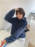 [unisex] Konekin two-way striped over knit hooded zip-up