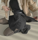 Wool Side Slit Skirt Pants