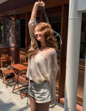 [Cup sleeveless + Belt set] Summer Bohemian Net Knit Set