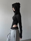 Cutout Bodysuit Unbalance Snap Hood