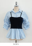 Sign Bustier Layered Three Quarter Shirring Shirt