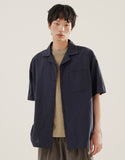 Open collar linen like short sleeve shirt