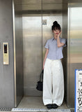 Nere Rivet Side Slit Wide Cotton Pants