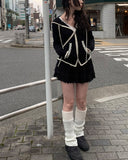 Choni Lace Color Matching Two-Way Knit Hood Zip Up