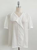 Maelle V-neck Unbalance Collar Three Quarter Blouse