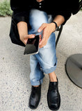 Sand brush wide denim pants