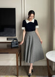 Balieu check flare long skirt