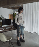 Broing damage bermuda denim pants