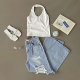 Light Blue Loose Hip Fit Wide Denim Pants