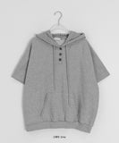 Hakanji Check Color Matching Button Hood Short Sleeve Tee