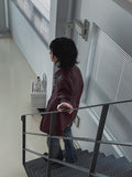Star stud track line leather jacket