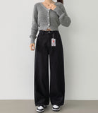 Winter Non-Fade Peach Fuzz Non-Span Long Wide Denim Pants