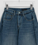 Yanne Brushed Side Pintuck Denim Wide Pants