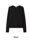 Tinen Fingerhole Waffle Crop Long Sleeve Tee