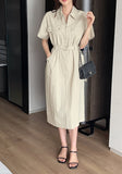 Peijing Pocket Collar Zip-up Long One Piece (Belt Set)