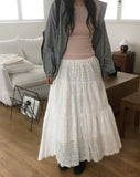 Tizen punching lace tiered long skirt