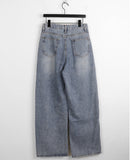 Soan string washing long wide denim pants