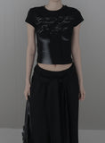 Rail Pintuck Printed Short Sleeve T-shirt