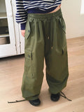 Zler Y2K Cargo Ribbon Two-Way Banding Cotton Long Jogger Wide Pants