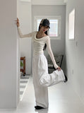 [Wool 30] Newel Modal Draping Ballet Core Off Shoulder Long Sleeve T-shirt