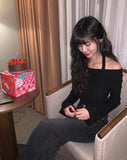 Zuhi shirring off-shoulder knit