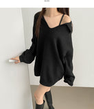 Open Collar Loose Fit Thick Long Sleeve Knit