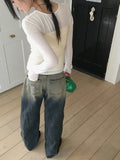 Wick Yellow Washing Slit Long Wide Denim Pants