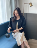 Wavy No Collar Balloon Three Quarter Short Jacket