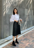 Lazy flare leather long skirt