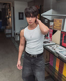 Pain Cut Ribbed Muscle Fit Sleeveless Top