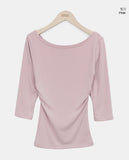 Velko Boat Neck Stripe Side Shirring Three Quarter T-shirt