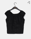 Serna Pintuck Button Short Sleeve Blouse