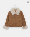 Dune Suede Quilted Buckle High Neck Fur Jacket