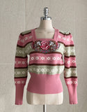 Wendys Color Matching Flower Embroidery Knit