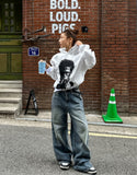B-Pit Print Snap Balloon Crop Hoodie
