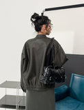Gross cut washed leather jacket