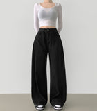 4-Season Hem Snap Long Wide Cotton Pants