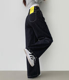 Raw Trendy Front Diagonal Cut Wide Fit Denim Pants