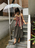 Oni Check Layered Halter Leeveless Blouse Set