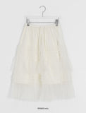 Juril Mesh Frill Tiered Elastic Midi Skirt