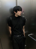 Cut line mock neck short sleeve T-shirt