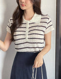 Seden Stripe Half-Button Collar Cool Knit
