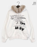 [Brushed Lining] Biffon Lettering Loose Fit Fur Hood Zip-Up
